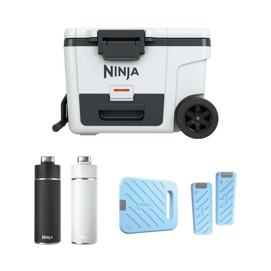 zestaw chłodziarki na kółkach ninja frostvault 45qt42l wkładu chłodzącego i butelki thirsti