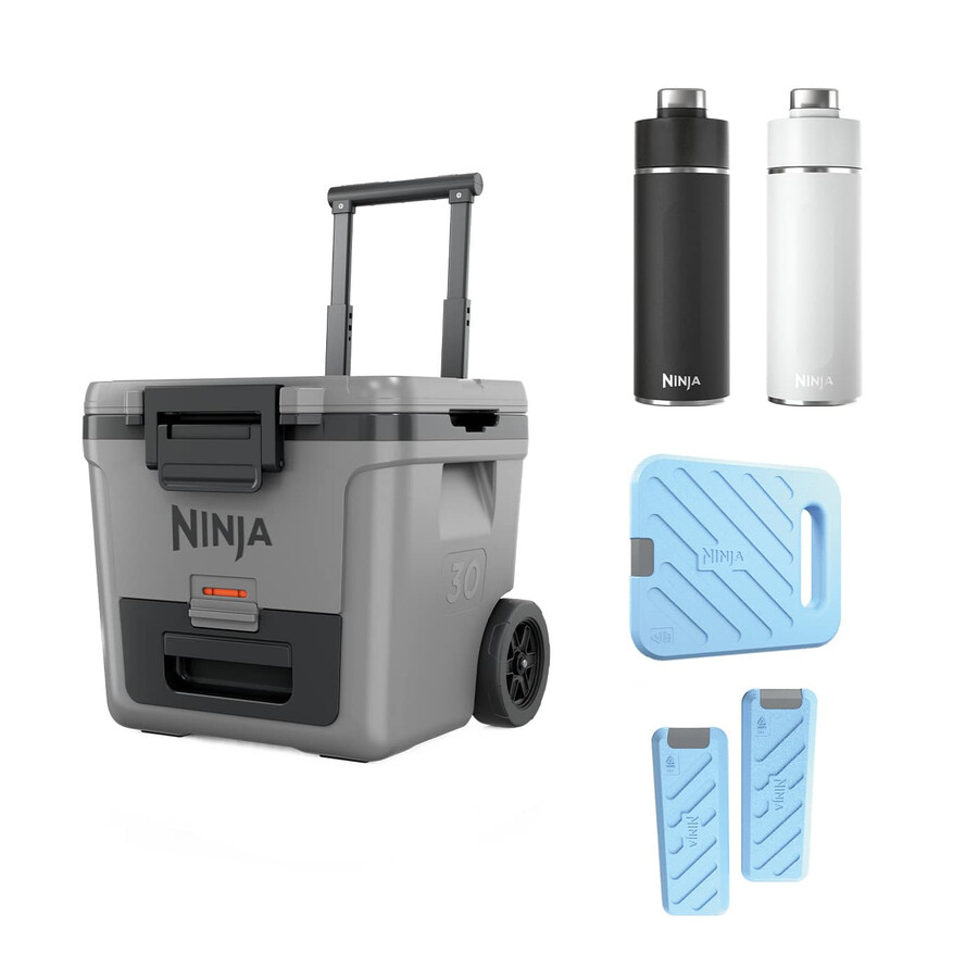 zestaw chłodziarki na kółkach ninja frostvault 30qt28l wkładu chłodzącego i butelki thirsti