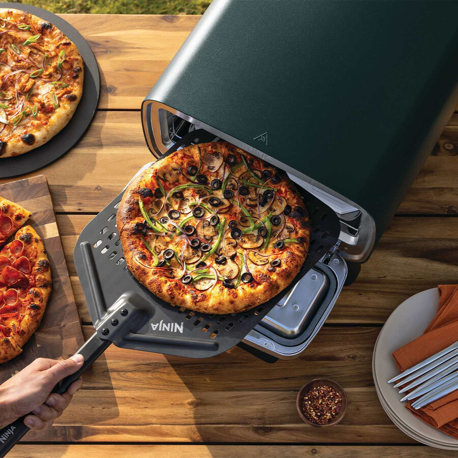 elektryczny piec do pizzy na zewnątrz i frytkownica powietrzna – british racing green ze stojakiem