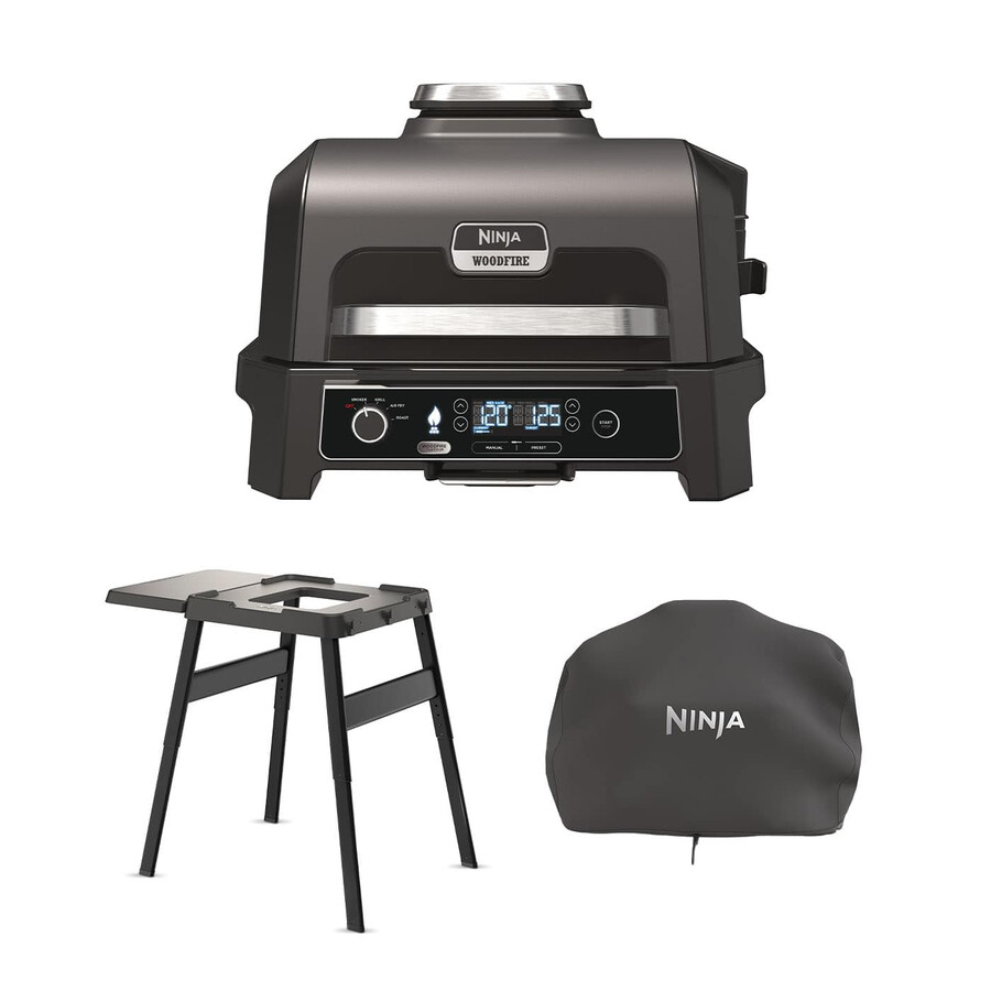 ninja woodfire pro xl elektryczny grill i wędzarnia ze stojakiem i pokrywą