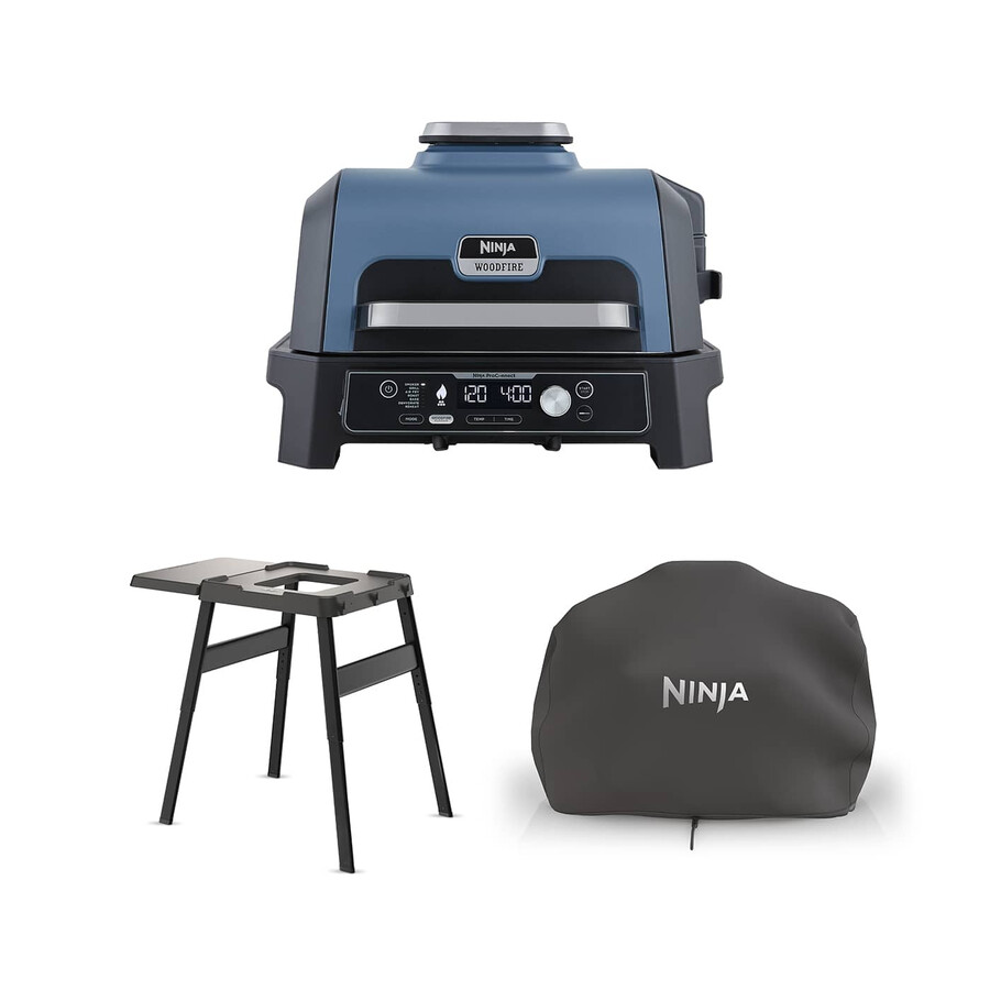 ninja woodfire pro connect xl elektryczny grill i wędzarnia ze stojakiem i pokrywą